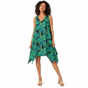 Catherines Tropical Green & Blue Asymmetrical Handkerchief Hem Dress